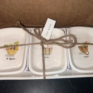 Rae Dunn Cream Ceramic Tray Set with Basket Designs